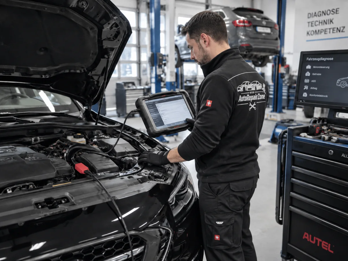 AutoRepairZone Mechaniker bei der elektronischen Fahrzeugdiagnose